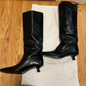 Massimo Dutti Black Heeled Leather Boots